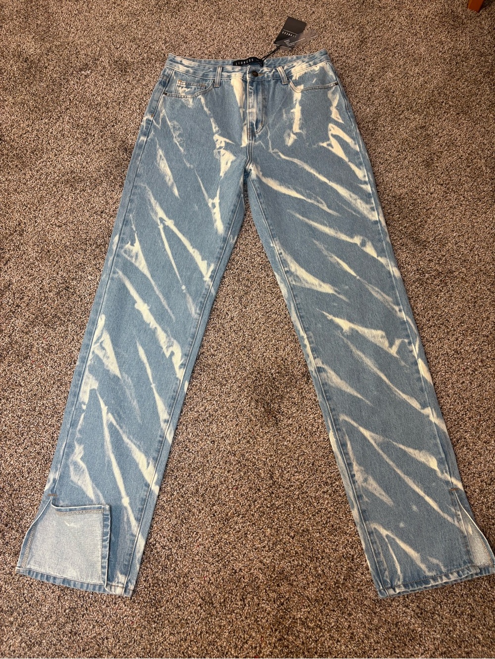Lioness Light Blue & White Tie-Dye Straight Jeans